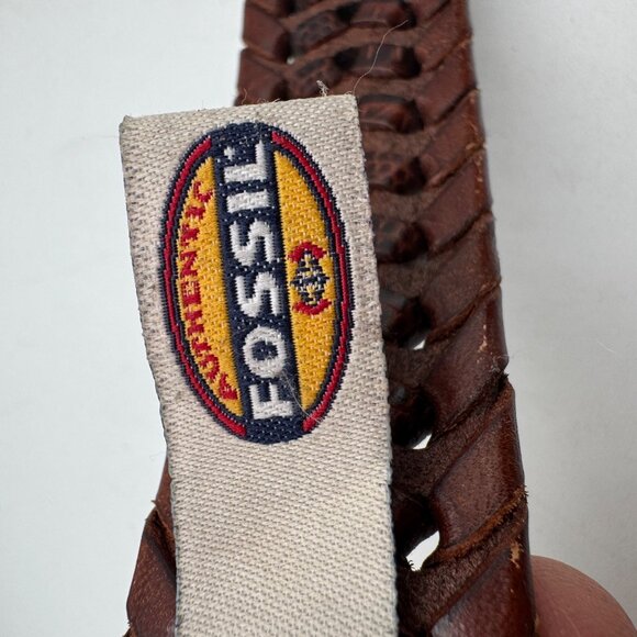 Fossil Mens Woven Genuine Leather Belt With Silver Buckle Size 36 - Picture 4 of 13